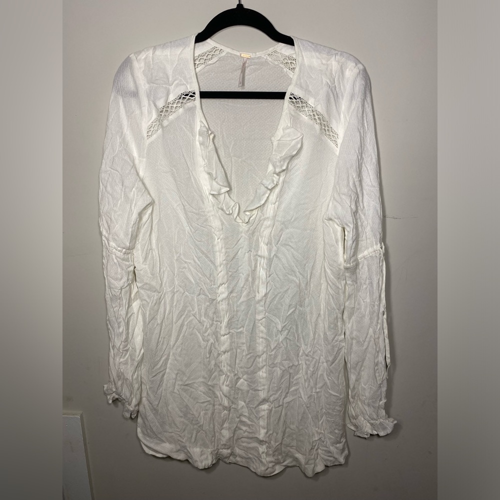 Free People White Blouse with Lace Details